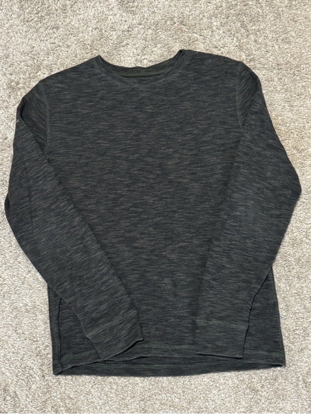 Dark Green Heathered Thermal Waffle Knit Long Sleeve Size S